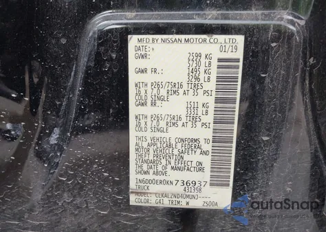 2019 Nissan Frontier Desert Runner z USA, uszkodzony, nr VIN 1N6DD0ER0KN736937